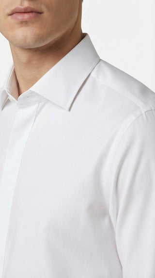 White Double Cuff Cotton Shirt Satin  - Fashion  from Albione - Just 289 zł! Shop Now at Albione